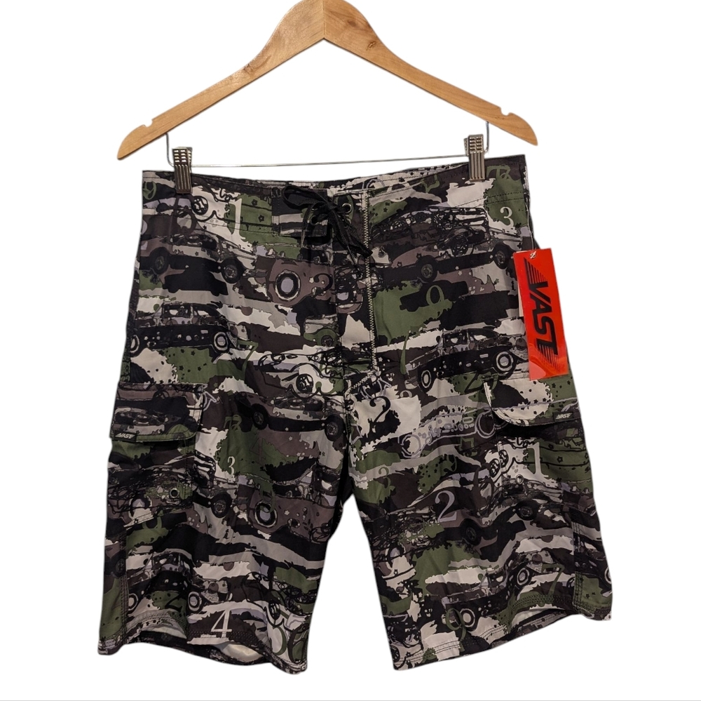 Vast Car Print Camo Board Shorts Size 33
